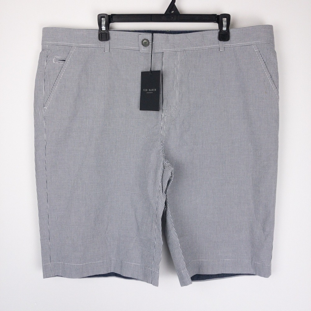 Ted Baker Checked City Shorts Mens 40R Grey Micro-Check Cotton Lyte